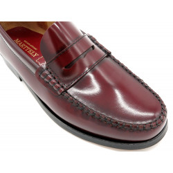 Men's Penny Loafer burgundy Leather Dress Shoes welted Leather Sole - MARTTELY spanish made formal slip-on shoes for men