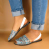 Women's Avarcas Flat Sandals Leather Summer Shoes, sky-blue Skull-Motif 413 - Avarca Menorquina - Made in Spain