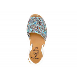 Women's Avarcas Flat Sandals Leather Summer Shoes, sky-blue Skull-Motif 413 - Avarca Menorquina - Made in Spain