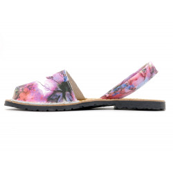 Avarca Damen Leder Sandalen Menorca Sommerschuhe lila rosa Blumen Abarca Menorquina MADE IN SPAIN