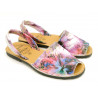 Women's Avarcas Leather Flat Sandals pink purple flowers - Avarca Menorquina - Made in Spain