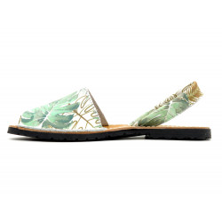 Women's Flat Sandals Leather Avarcas Summer Shoes light green leaves - Avarca Menorquina - Made in Spain