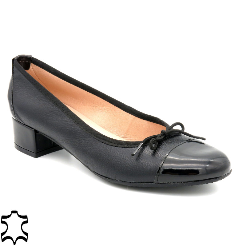 Women's Ballet Flat Shoes Genuine Leather black with 4-cm Heel & Patent Leather Cap