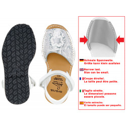 Avarca Girl's Sandals Leather Kid's Summer Shoes Abarca Menorquina silver flowers MADE IN SPAIN