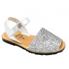 Mädchen Sandalen Avarcas Glitzer Kinderschuhe Leder Riemchen Sandaletten flach offen, silber