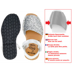 Girl's Glitter Sandals Leather Avarcas silver sequins Kid’s Velcro Shoes - Avarca Menorquina Made In Spain