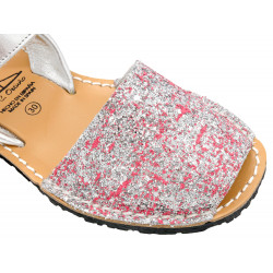 Girl's Glitter Sandals Leather Avarcas pink sequins Kid’s Velcro Shoes - Avarca Menorquina Made In Spain