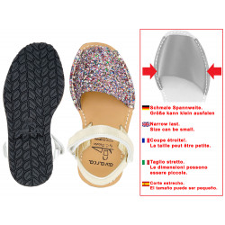 Mädchen Glitzer Sandalen Leder Riemchen Avarcas bunt Menorca Kinder Schuhe Sandalette Pailletten - Made In Spain