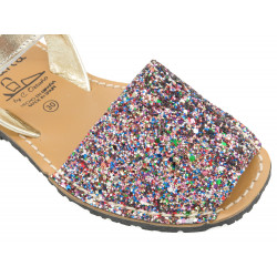 Mädchen Glitzer Sandalen Leder Riemchen Avarcas bunt Menorca Kinder Schuhe Sandalette Pailletten - Made In Spain
