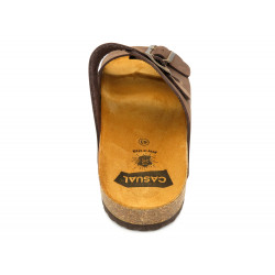 Herren Pantoletten braun Leder Sandalen Hausschuhe Echtleder Fußbett Korksohle - Made In Spain