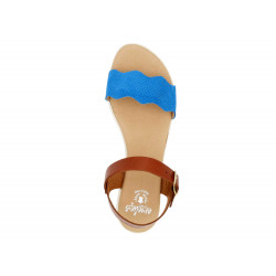 Damen Leder Sandalen blau Sommer Sandaletten mit Echtleder Decksohle