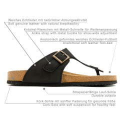 Mens nubuck leather slippers thong sandals mules black