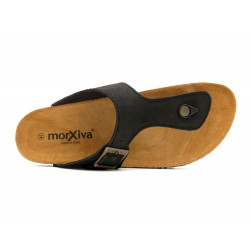 Men's Mules Nubuck Leather Sandals black Thongs with Leather Footbed & Cork Sole - Made in Spain