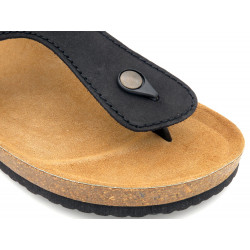 Men's Mules Nubuck Leather Sandals black Thongs with Leather Footbed & Cork Sole - Made in Spain