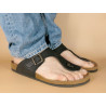 Men's Mules Nubuck Leather Sandals black Thongs with Leather Footbed & Cork Sole - Made in Spain