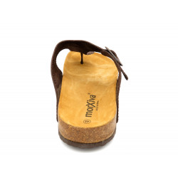 Herren Pantoletten Nubuk Leder Sandalen braun Zehentrenner Korksohle Echtleder Fußbett Made In Spain Morxiva Casual 18014