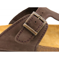 Men's Mules Nubuck Leather Sandals brown Thongs with Leather Footbed & Cork Sole - Made in Spain