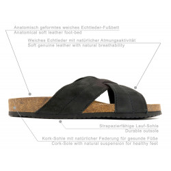 Mens mules slip-on sandals flat shoes slippers genuine leather nubuck black