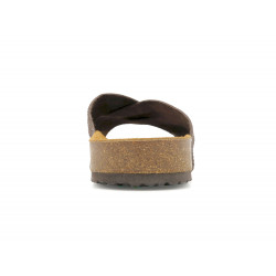 Casual Herren Pantoletten Leder braun Nubuk Sandalen mit Fußbett & Kork Sohle