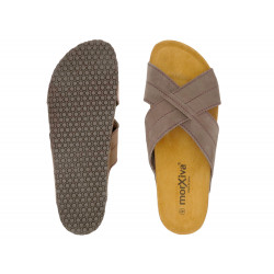 Herren Pantoletten Leder Nubuk Sandalen Hausschuhe Korksohle Echtleder Fußbett braun Made In Spain Morxiva Causal 8015