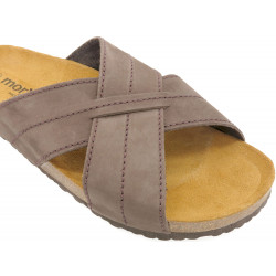 Herren Pantoletten Leder Nubuk Sandalen Hausschuhe Korksohle Echtleder Fußbett braun Made In Spain Morxiva Causal 8015