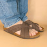 Herren Pantoletten Leder Nubuk Sandalen Hausschuhe Korksohle Echtleder Fußbett braun Made In Spain Morxiva Causal 8015