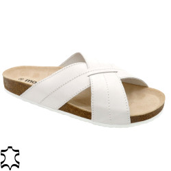 Men's Mules Nubuck Flat Sandals Slippers with Leather Footbed & Cork Sole, white 8015