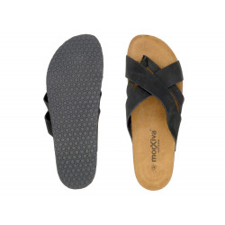 Men's Mules Nubuck Flat Sandals Slippers with Leather Footbed & Cork Sole, black 8018 - Made in Spain