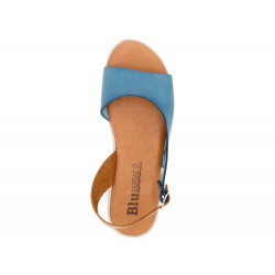 Damen Leder Sandalen Keilabsatz Sommer Schuhe Echtleder Fußbett gepolstert, blau - BluSandal - Made In Spain
