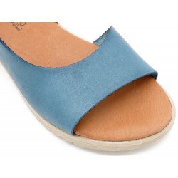 Damen Leder Sandalen Keilabsatz Sommer Schuhe Echtleder Fußbett gepolstert, blau - BluSandal - Made In Spain