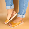 genuine leather womens wedge sandals summer shoes leather gel footbed insole yellow