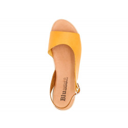 Women's Wedge Sandals Leather yellow Summer Shoes soft Leather Footbed