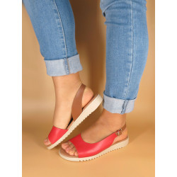 Damen Keilsandaletten rot Leder Sandalen mit Keilabsatz Keilsandalen Sandaletten Fersenriemchen BluSandal 1115 peep-toe