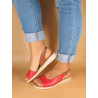Damen Keilsandaletten rot Leder Sandalen mit Keilabsatz Keilsandalen Sandaletten Fersenriemchen BluSandal 1115 peep-toe