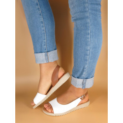 Damen Leder Sandalen weiß Keilabsatz Schuhe Echtleder Fußbett MADE IN SPAIN