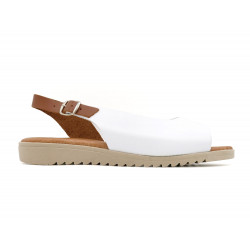 Damen Leder Sandalen weiß Sommerschuhe Echtleder Decksohle Keilabsatz sandaletten leicht offen bequem reduziert sale