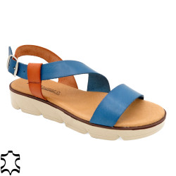 Women's Leather Wedge Sandals with soft-padded Leather Insole, blue - BluSandal - Made In Spain