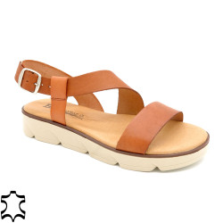 Damen Leder Sandalen Echtleder Fußbett Riemchen Sandaletten Sommer Schuhe, braun - BluSandal - Made In Spain