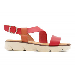 Women's ladie's leather wedge sandals back-strap summer shoes red brown