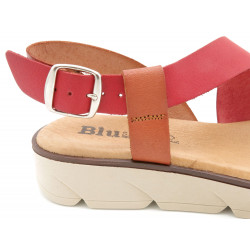 BLUSANDAL Damen Sandalen Leder Riemchen Sommer Schuhe mit Keilabsatz rot - Made In Spain