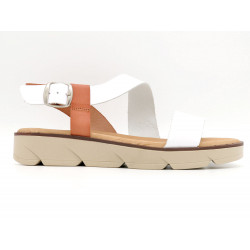 Damen Sandalen Leder Keilsandalen weiß Riemchen Sandaletten mit Keilabsatz