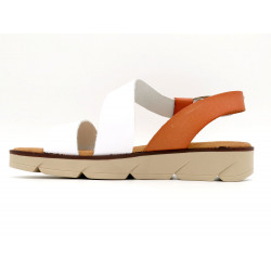 Damen Sandalen Leder Keilsandalen weiß Riemchen Sandaletten mit Keilabsatz