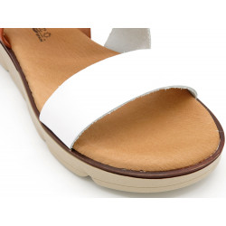 Damen Sandalen Leder Keilsandalen weiß Riemchen Sandaletten mit Keilabsatz