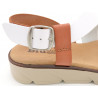 Damen Sandalen Leder Keilsandalen weiß Riemchen Sandaletten mit Keilabsatz