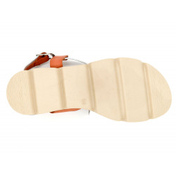 Damen Sandalen Leder Keilsandalen weiß Riemchen Sandaletten mit Keilabsatz