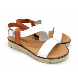 Damen Sandalen Leder Keilsandalen weiß Riemchen Sandaletten mit Keilabsatz