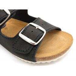 Women's Leather Mules Slippers Cork Sole Leather Footbed Sandals black