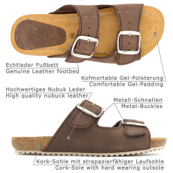 women's ladies mules flat sandals gaucho brown two-staps slippers nubuck leather footbed