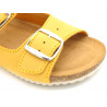 Damen Pantoletten Leder gelb Sandalen gepolstert Hausschuhe Schlappen Echtleder Fußbett Korksohle Korkschuhe Blusandal