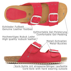Damen Leder Pantoletten Nubuk Hausschuhe Sandalen Korksohle Echtleder Tief-Fußbett Latschen Schlappen rot